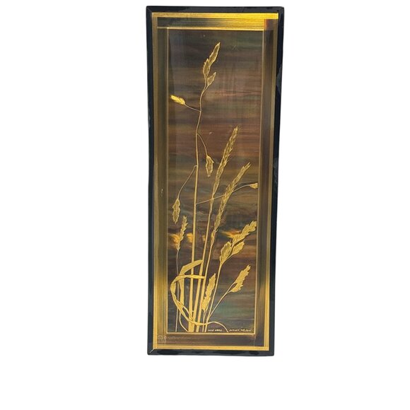 “Wild Grass” Metal Etching by Dorian Melton (1983) – 17”x8” Oxidized Brass Wall
